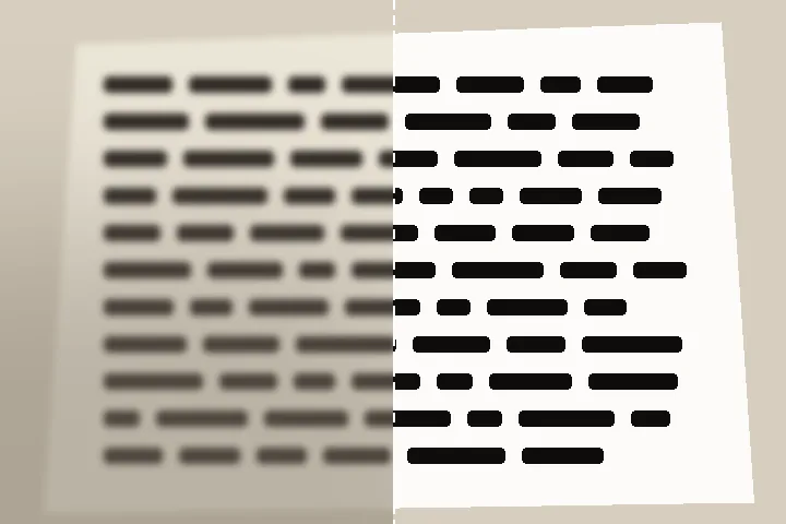 Fuzzy page of text: before and after, side by side